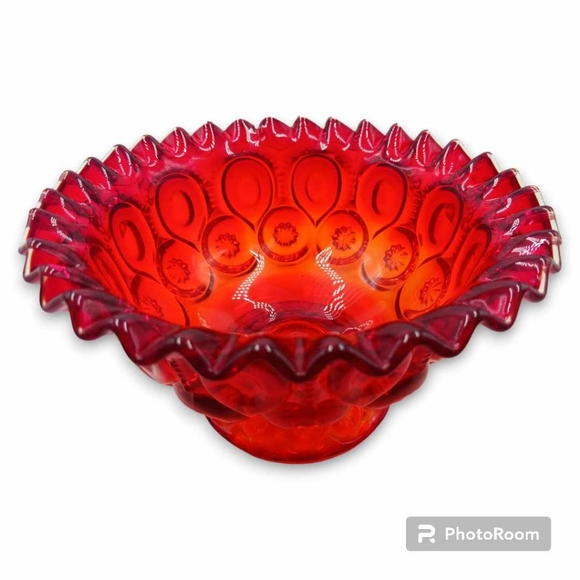 L.E. Smith Moon & Star Amberina Ruffled Edge Glass Candy Dish/ Bowl - Picture 3 of 7